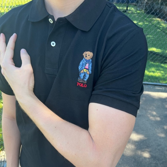 POLO BEAR RALPH LAUREN MEN TENNIS GOLF RUGBY SHIRT BLACK RED TEDDY CHRISTMAS NEW - Picture 12 of 16